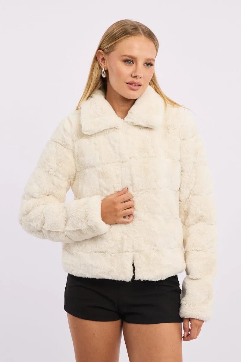 White Faux Fur Jacket With Lapel Collar sold by Ally Fashion