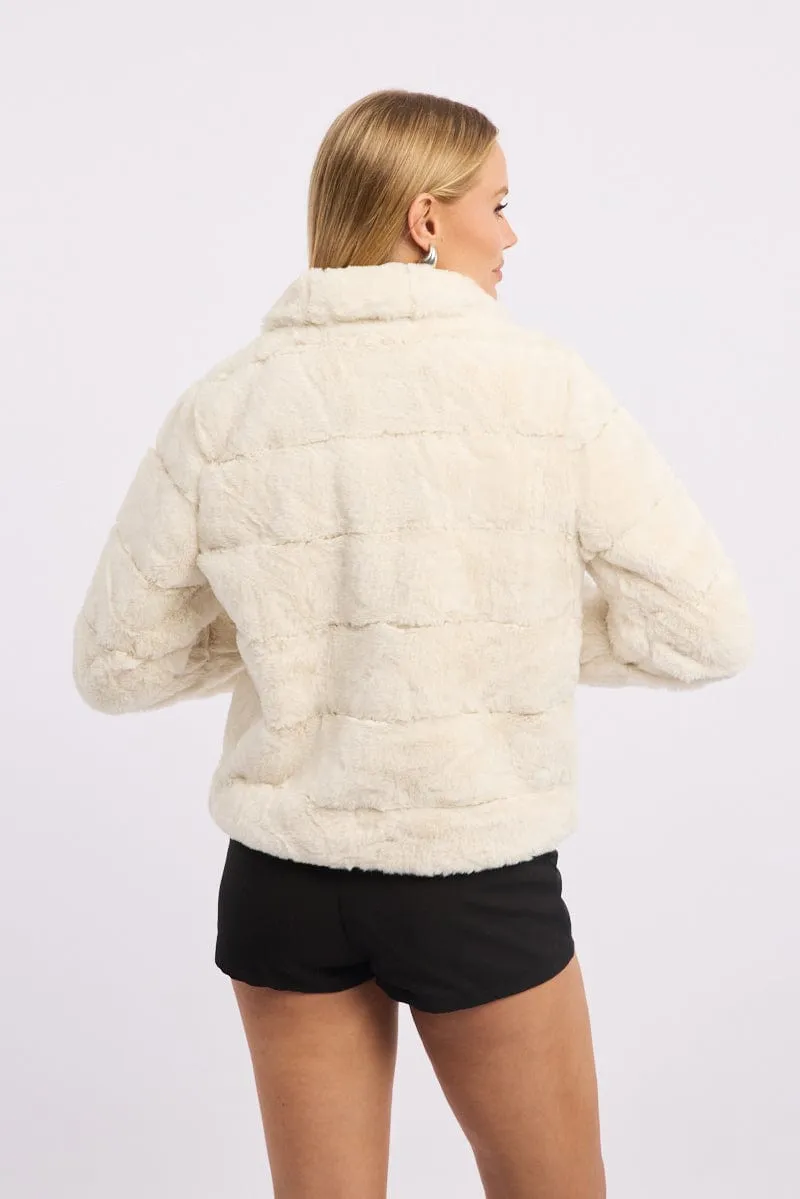 White Faux Fur Jacket With Lapel Collar sold by Ally Fashion product image thumbnail 4