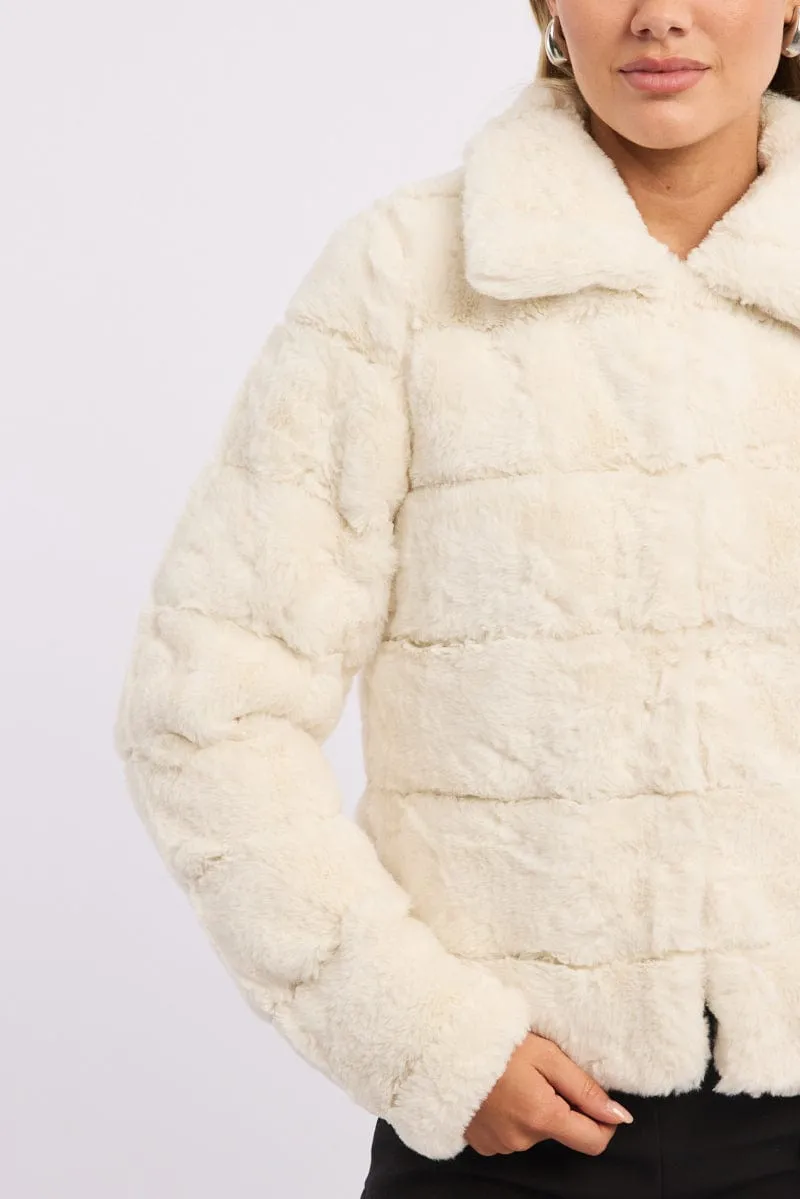White Faux Fur Jacket With Lapel Collar sold by Ally Fashion product image thumbnail 5