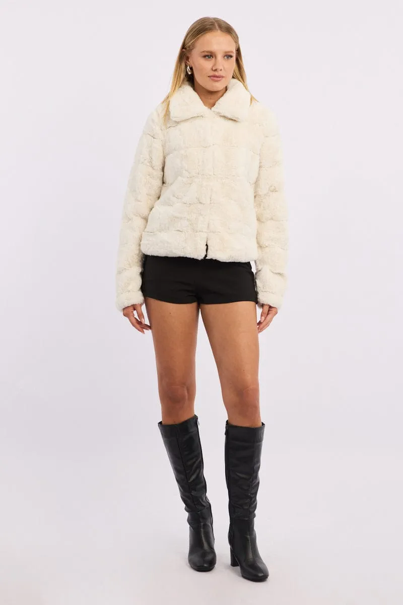 White Faux Fur Jacket With Lapel Collar sold by Ally Fashion product image thumbnail 2