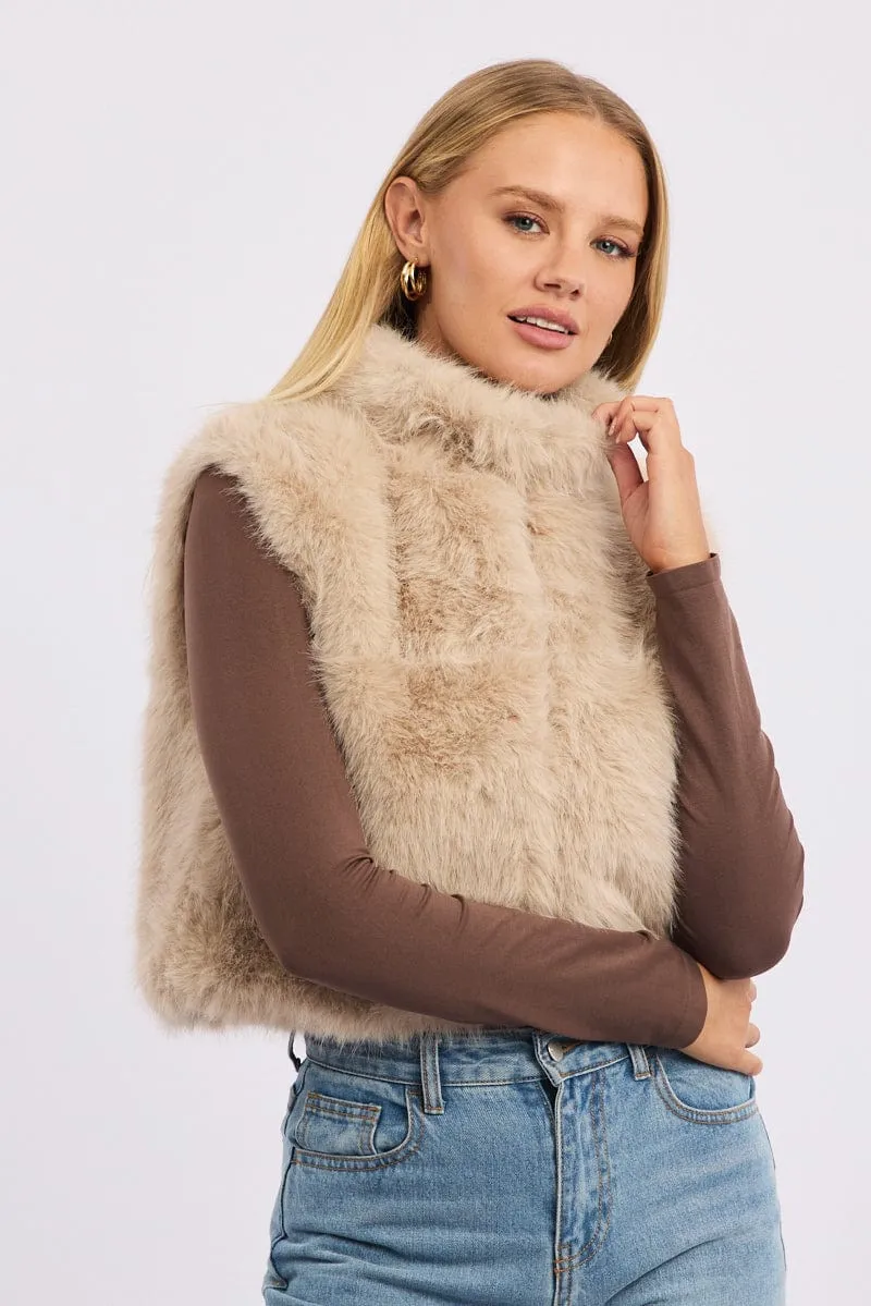Beige Faux Fur Vest sold by Ally Fashion