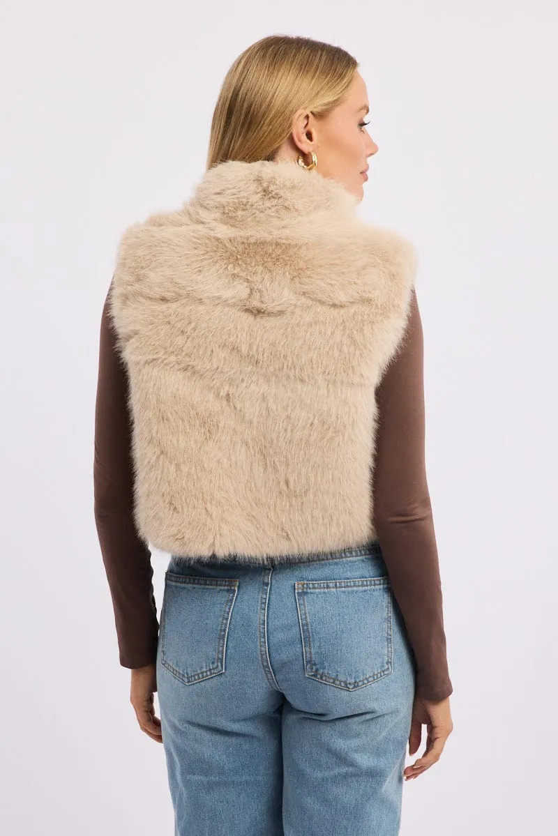 Beige Faux Fur Vest sold by Ally Fashion product image thumbnail 4