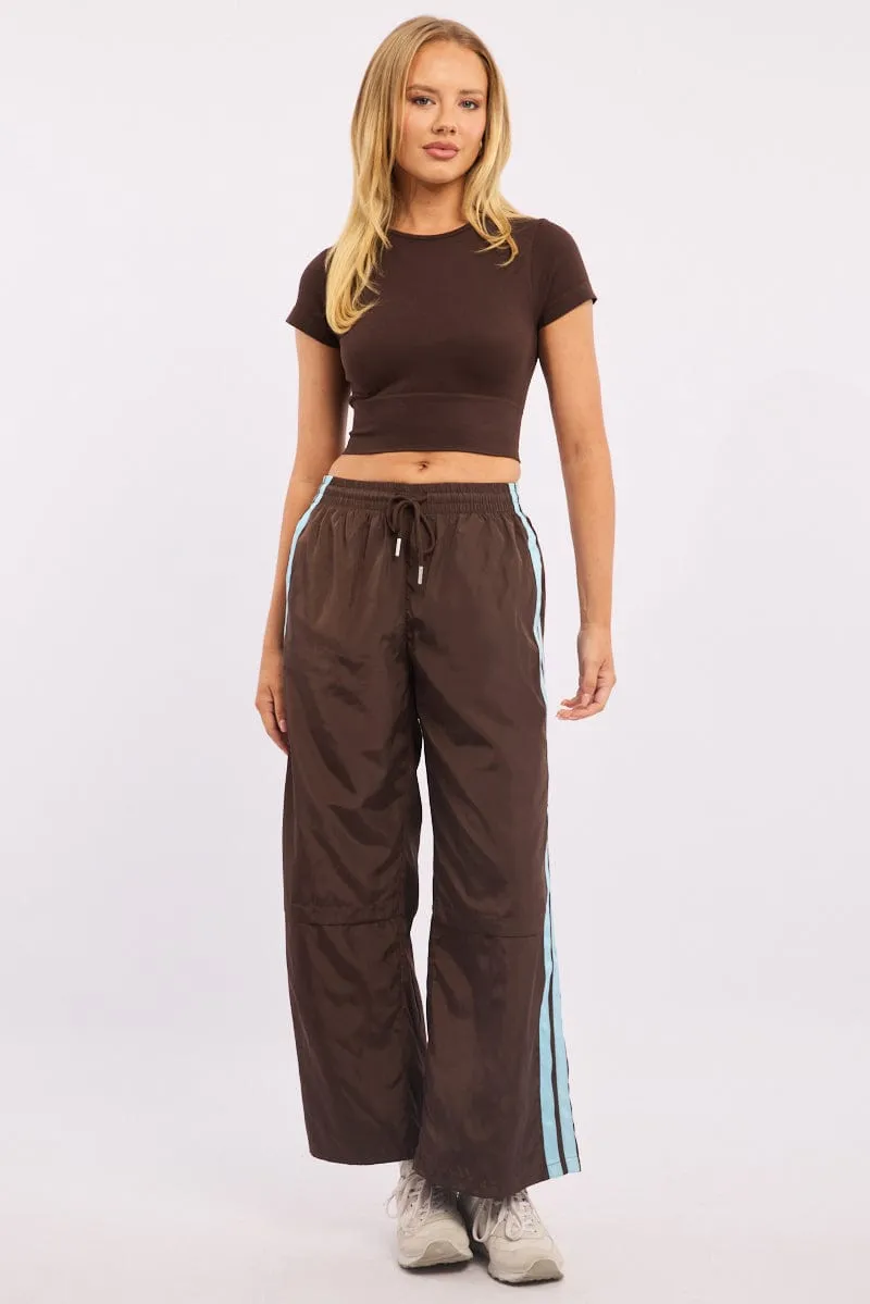 Brown Track Pants Side Stripe sold by Ally Fashion