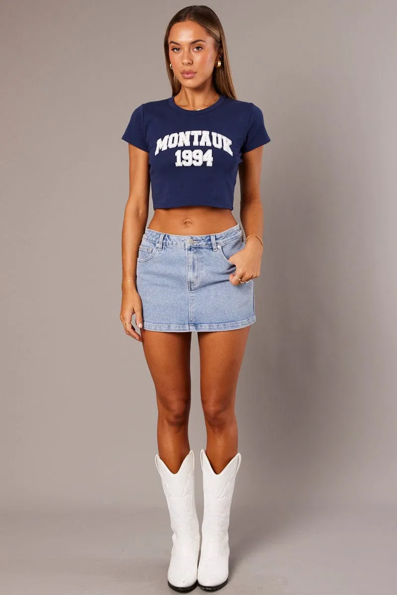 Blue Graphic Tee Crop Short Sleeve sold by Ally Fashion product image thumbnail 2