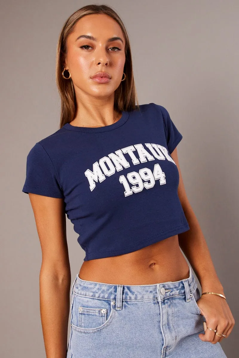 Blue Graphic Tee Crop Short Sleeve sold by Ally Fashion product image thumbnail 3