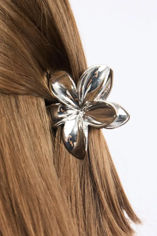 Silver Hibiscus Flower Claw Clip sold by Ally Fashion