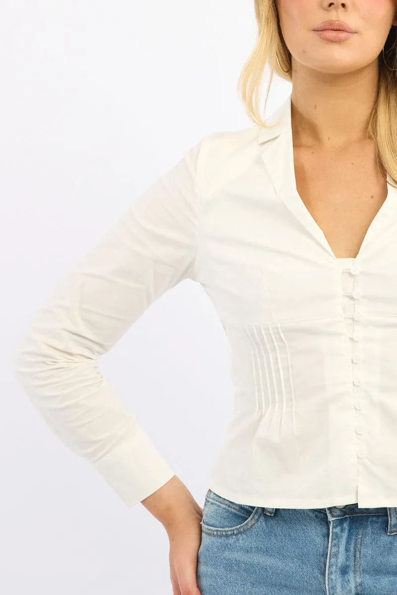 White Long Sleeve Shirt Lapel Collared Button Up sold by Ally Fashion product image thumbnail 5
