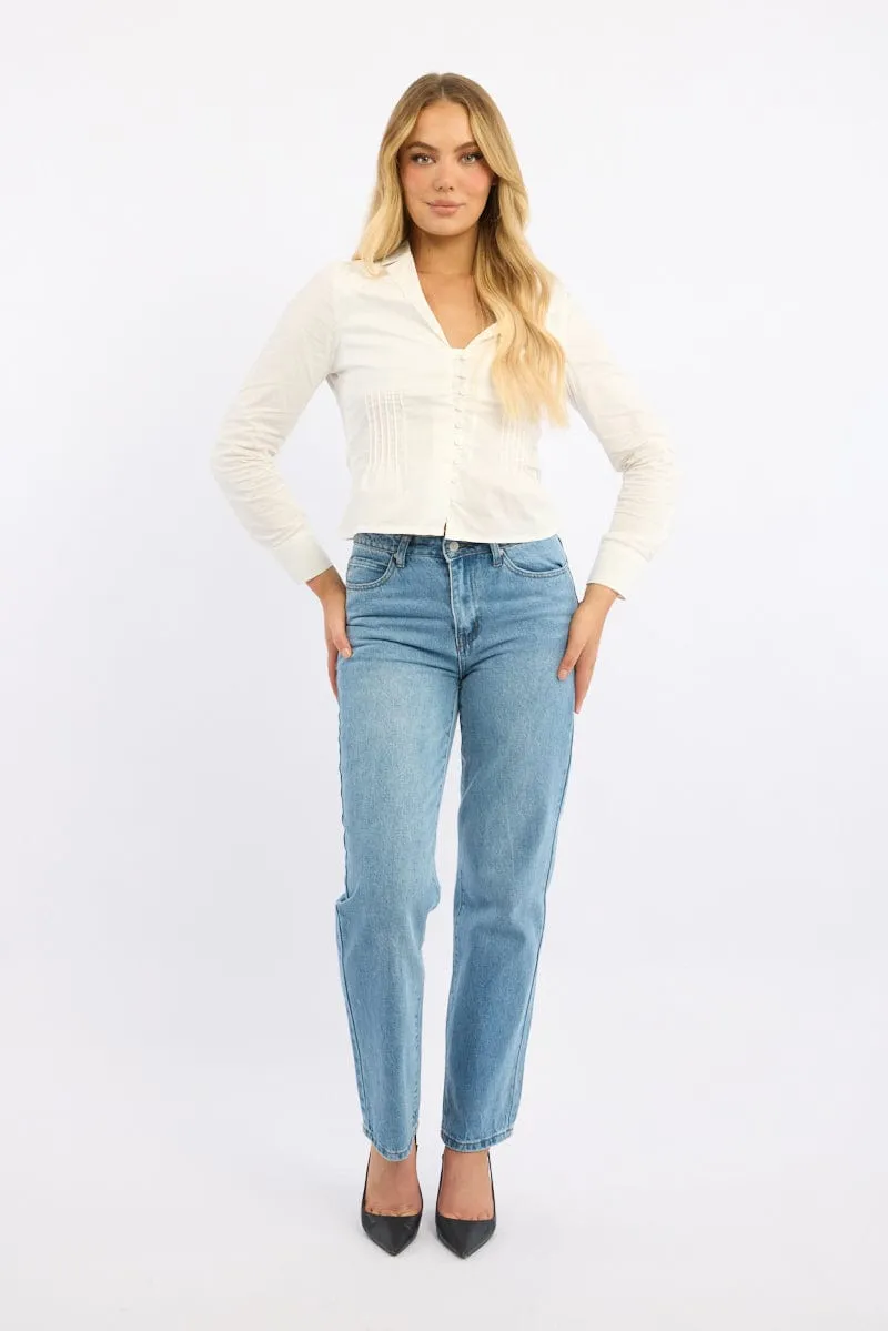 White Long Sleeve Shirt Lapel Collared Button Up sold by Ally Fashion product image thumbnail 2