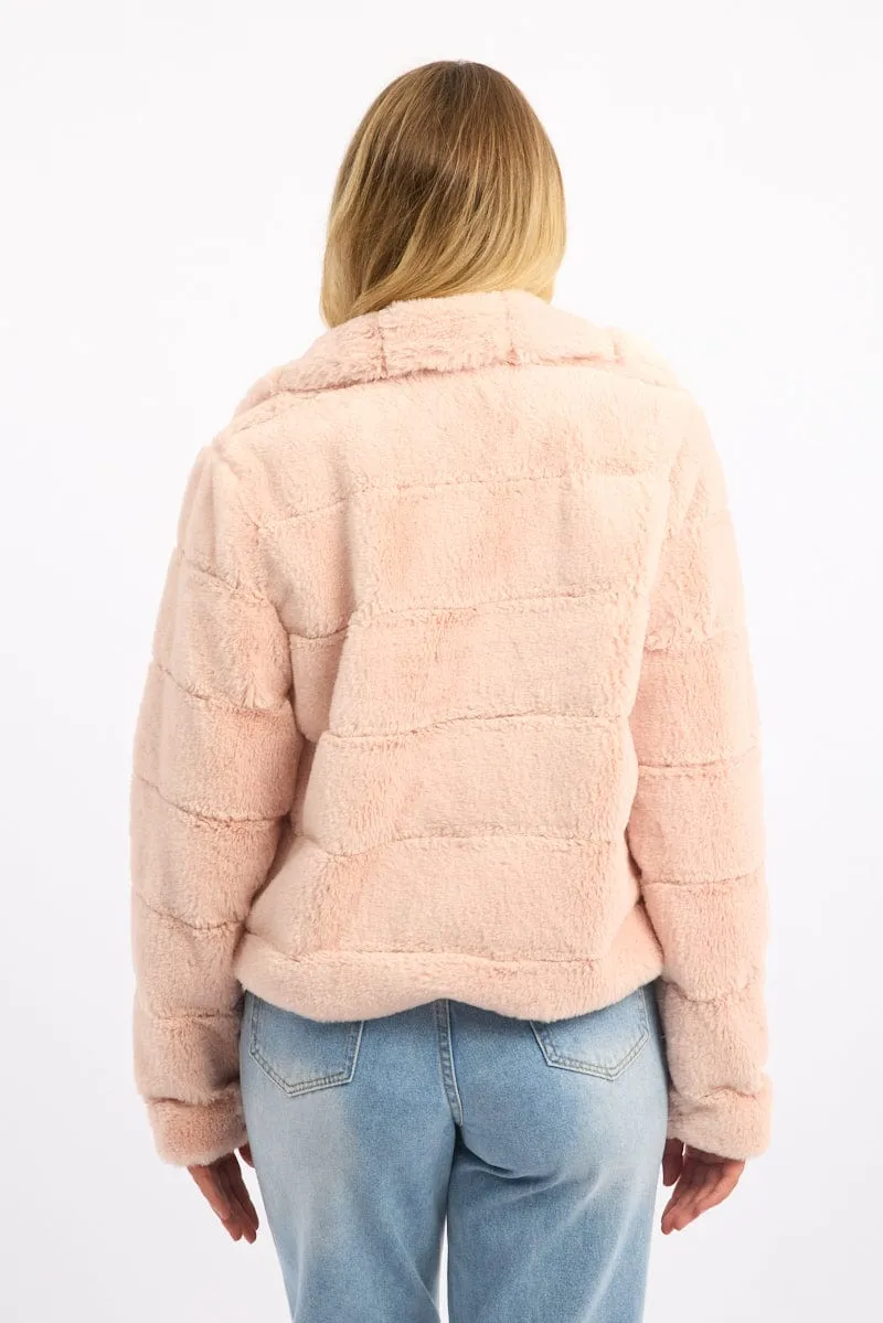 Pink Faux Fur Jacket With Lapel Collar sold by Ally Fashion product image thumbnail 4
