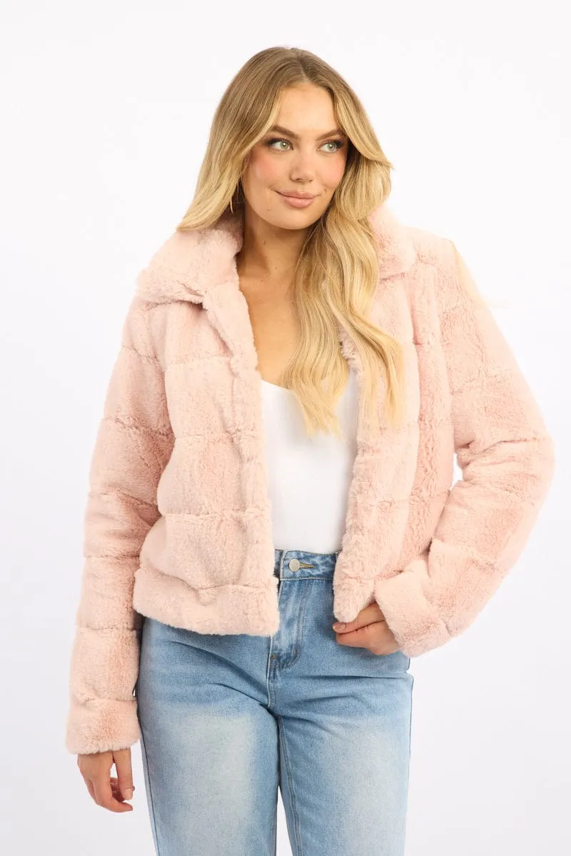 Pink Faux Fur Jacket With Lapel Collar sold by Ally Fashion