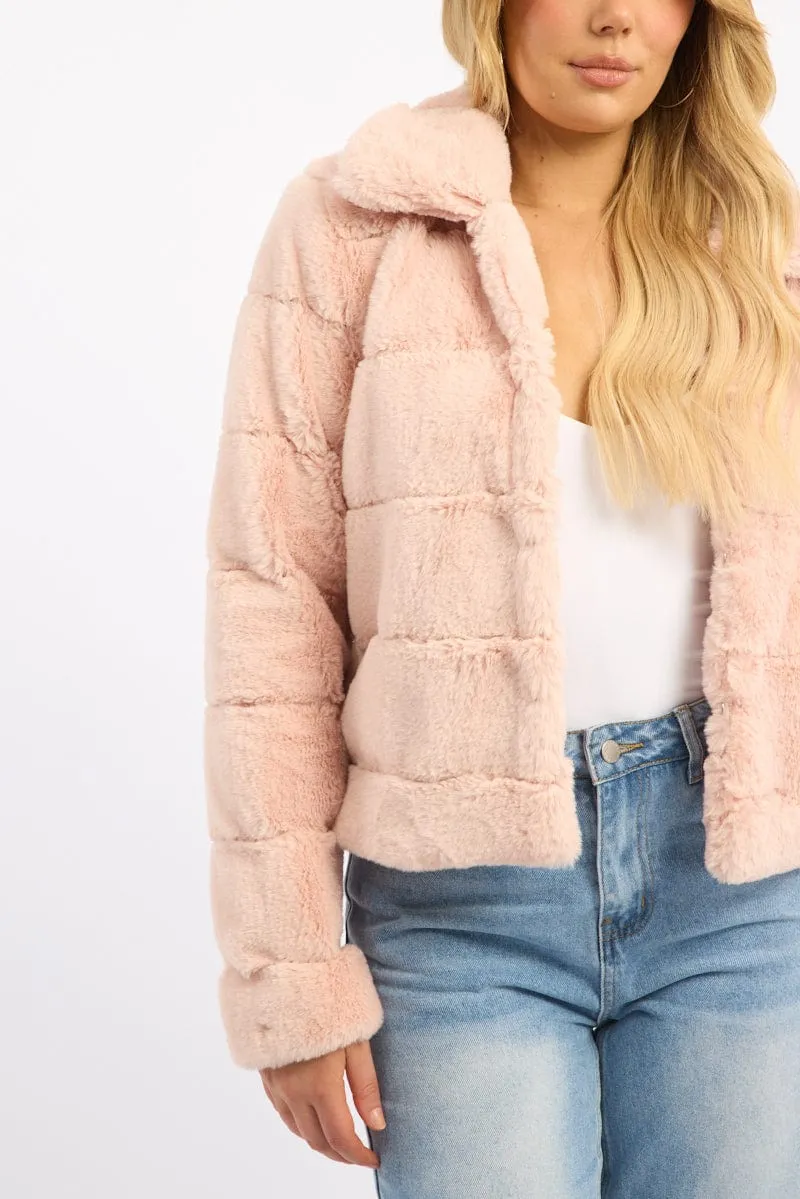 Pink Faux Fur Jacket With Lapel Collar sold by Ally Fashion product image thumbnail 5
