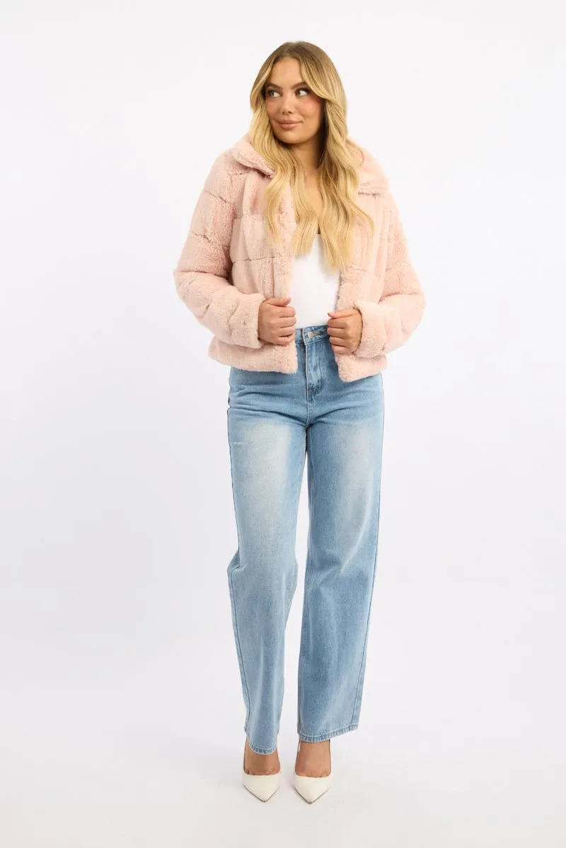 Pink Faux Fur Jacket With Lapel Collar sold by Ally Fashion product image thumbnail 2