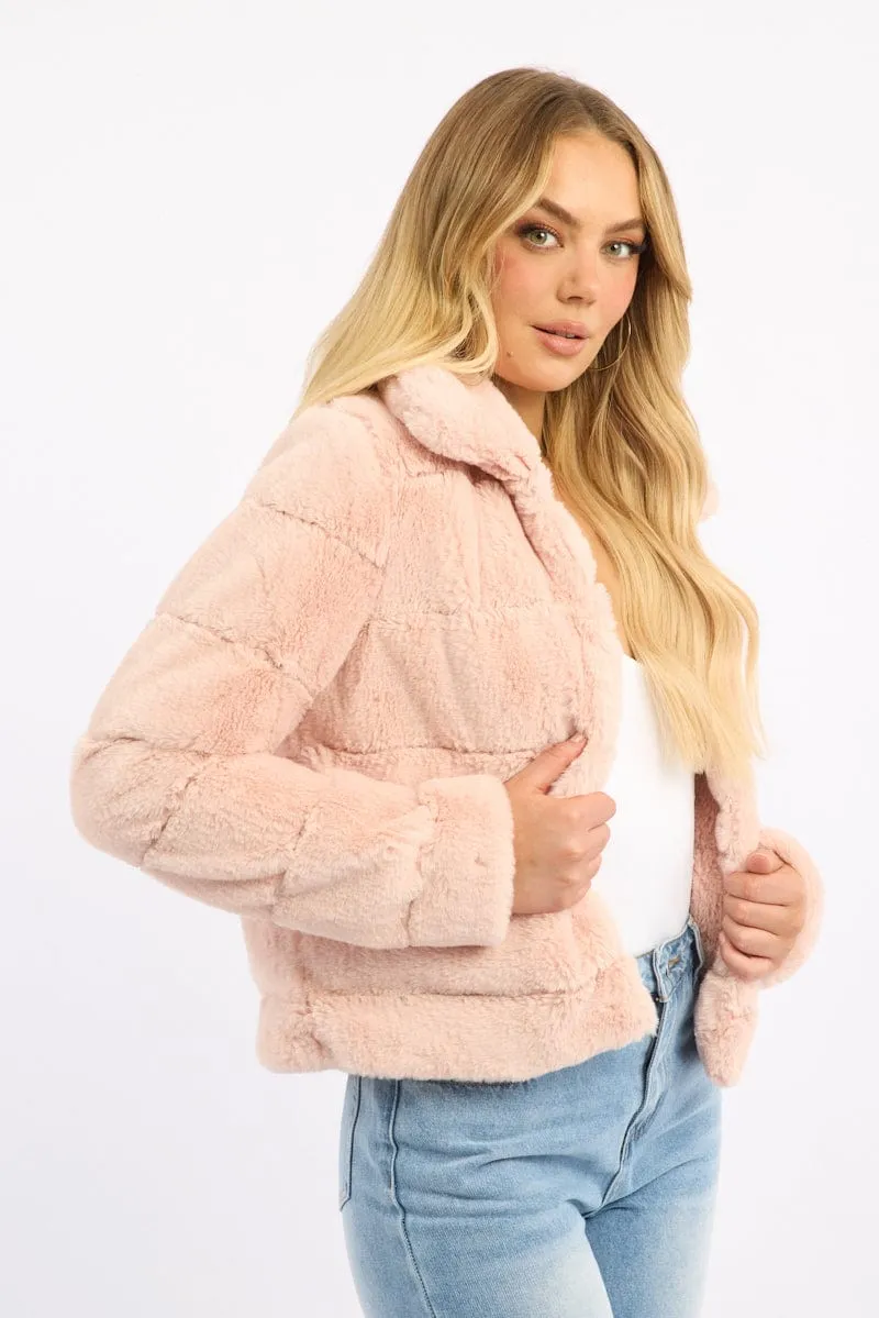 Pink Faux Fur Jacket With Lapel Collar sold by Ally Fashion product image thumbnail 3