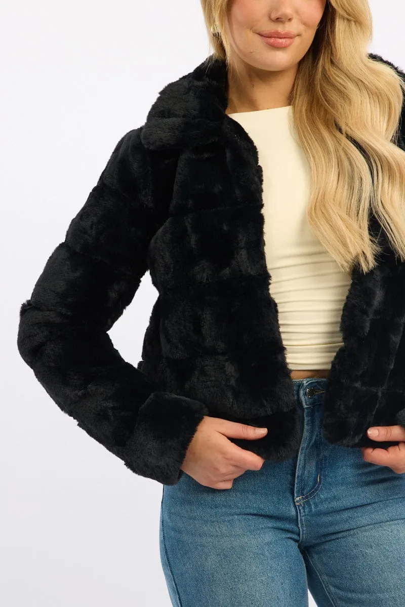 Black Faux Fur Jacket With Lapel Collar sold by Ally Fashion product image thumbnail 5