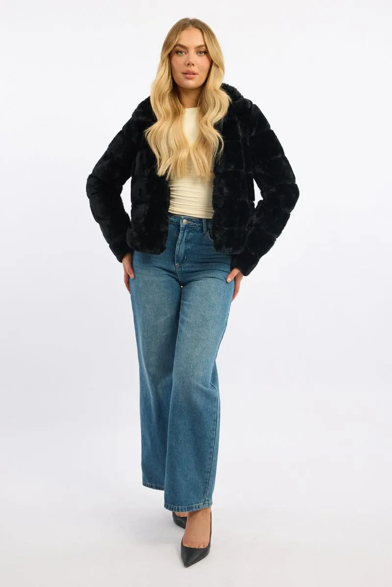 Black Faux Fur Jacket With Lapel Collar sold by Ally Fashion product image thumbnail 2