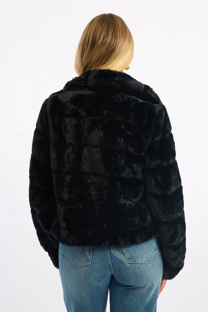Black Faux Fur Jacket With Lapel Collar sold by Ally Fashion product image thumbnail 4