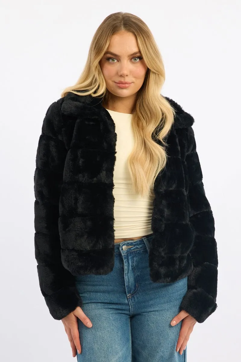 Black Faux Fur Jacket With Lapel Collar sold by Ally Fashion
