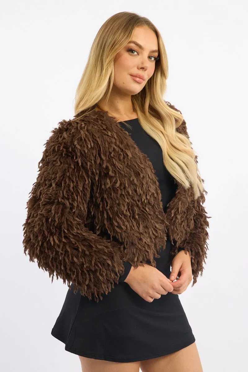 Brown Faux Fur Jacket sold by Ally Fashion product image thumbnail 3