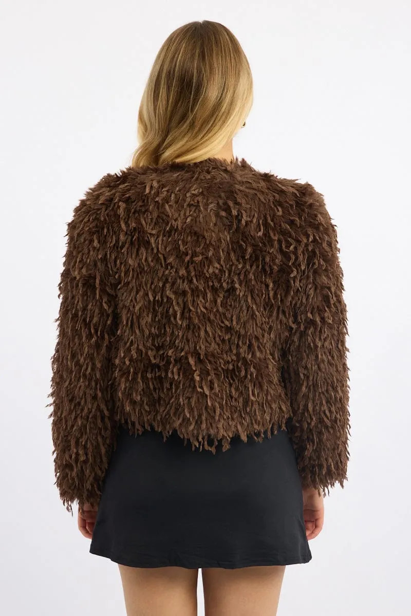 Brown Faux Fur Jacket sold by Ally Fashion product image thumbnail 4