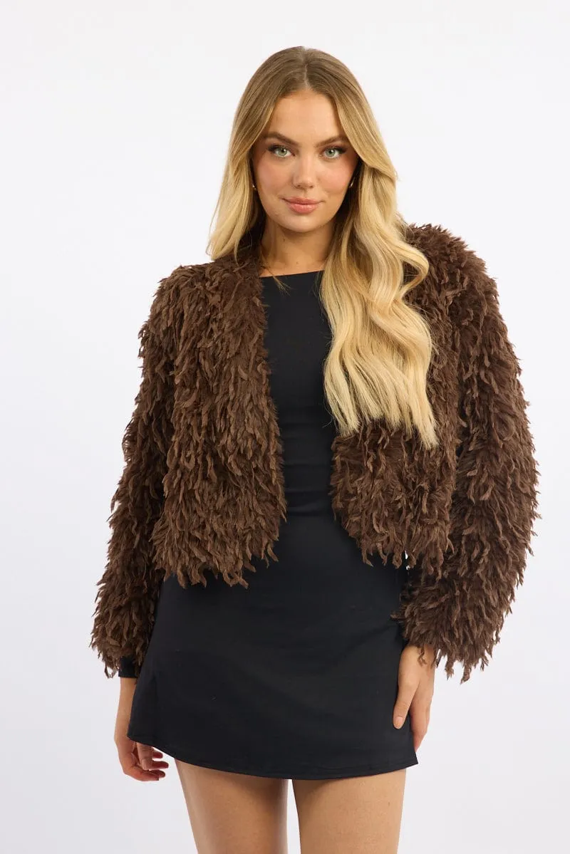 Brown Faux Fur Jacket sold by Ally Fashion