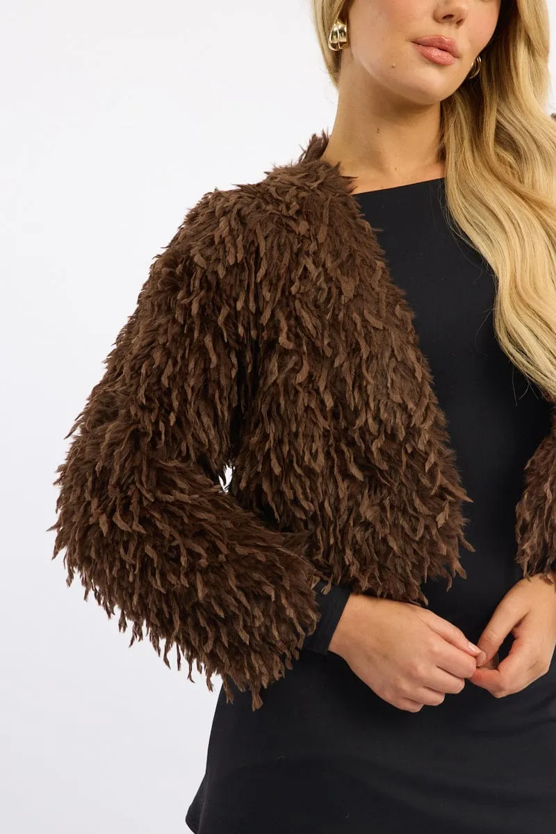 Brown Faux Fur Jacket sold by Ally Fashion product image thumbnail 5