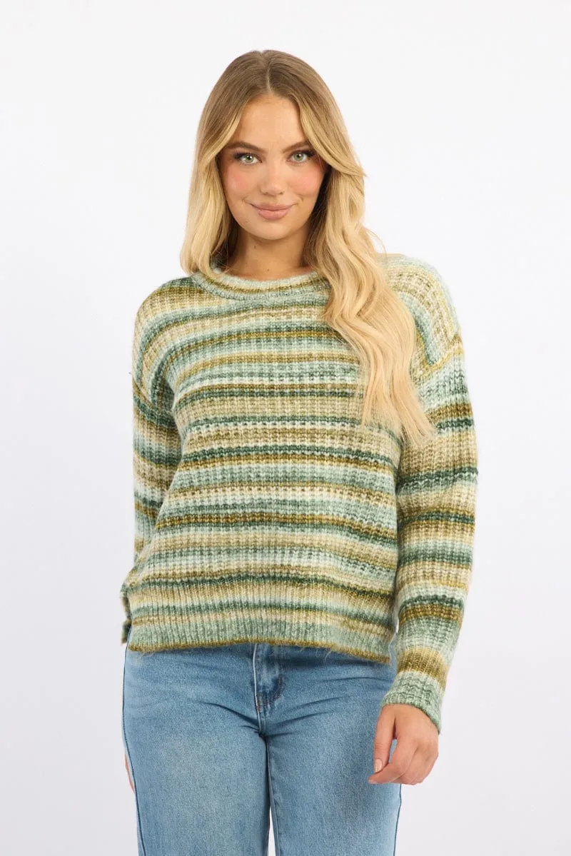 Green Stripe Stripe Knit Jumper sold by Ally Fashion
