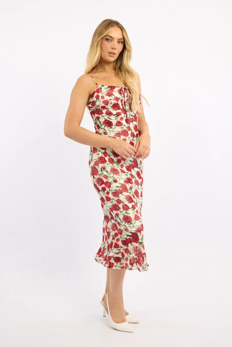 White Floral Midi Dress Bias Chiffon sold by Ally Fashion product image thumbnail 3