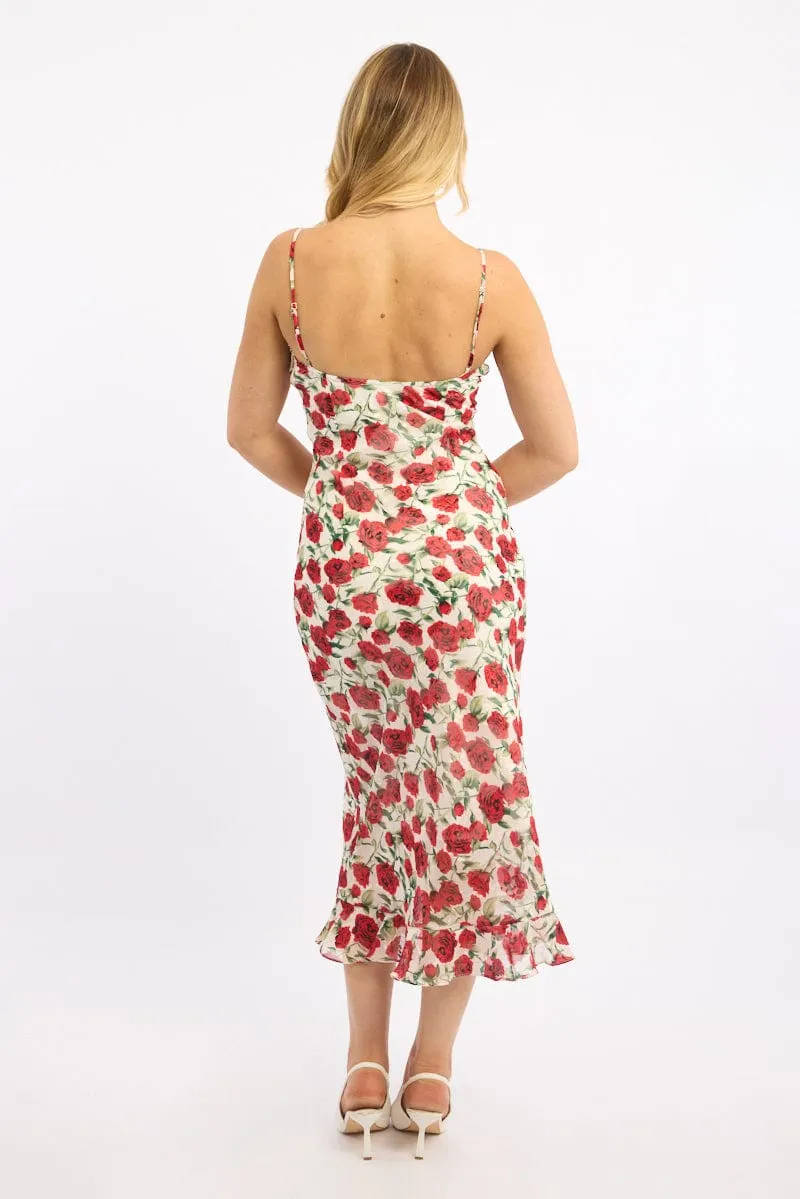 White Floral Midi Dress Bias Chiffon sold by Ally Fashion product image thumbnail 4