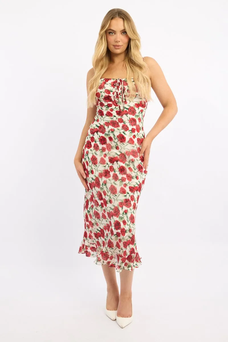 White Floral Midi Dress Bias Chiffon sold by Ally Fashion
