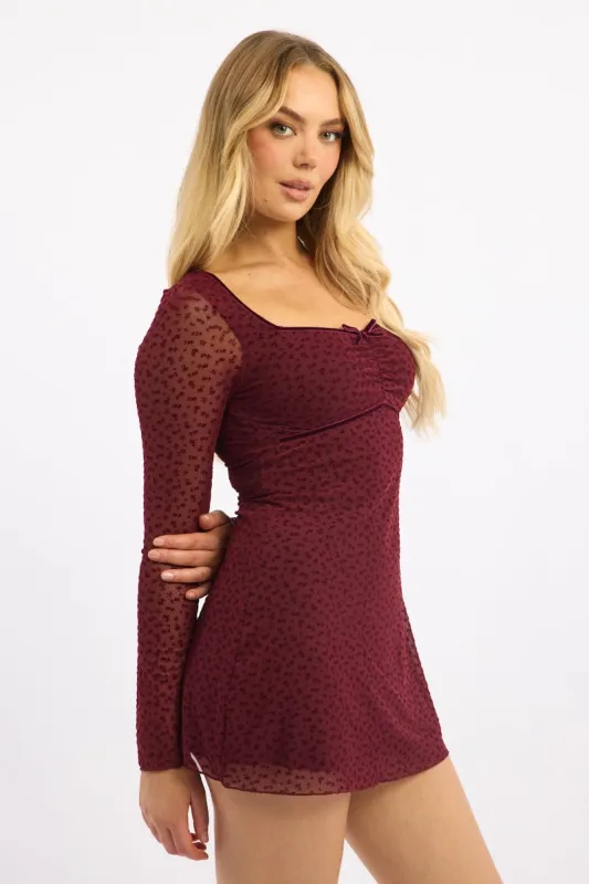 Red Mini Dress Long Sleeve Burn Out sold by Ally Fashion