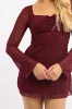 Red Mini Dress Long Sleeve Burn Out sold by Ally Fashion