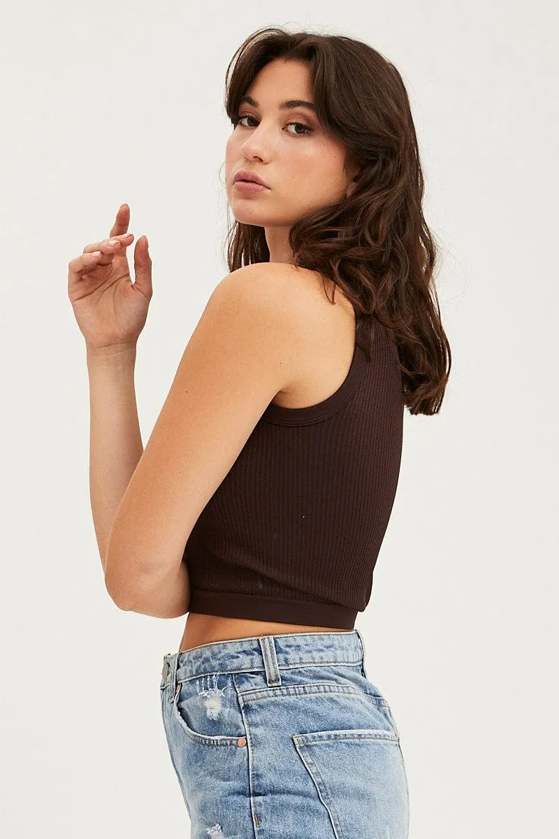 Brown Tank Top Crew Neck Seamless sold by Ally Fashion product image thumbnail 4