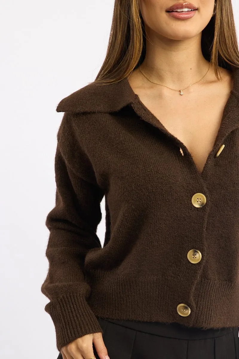 Brown Collar Knit Cardigan sold by Ally Fashion product image thumbnail 5