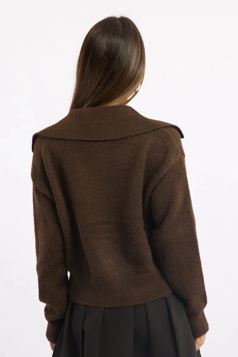 Brown Collar Knit Cardigan sold by Ally Fashion product image thumbnail 4