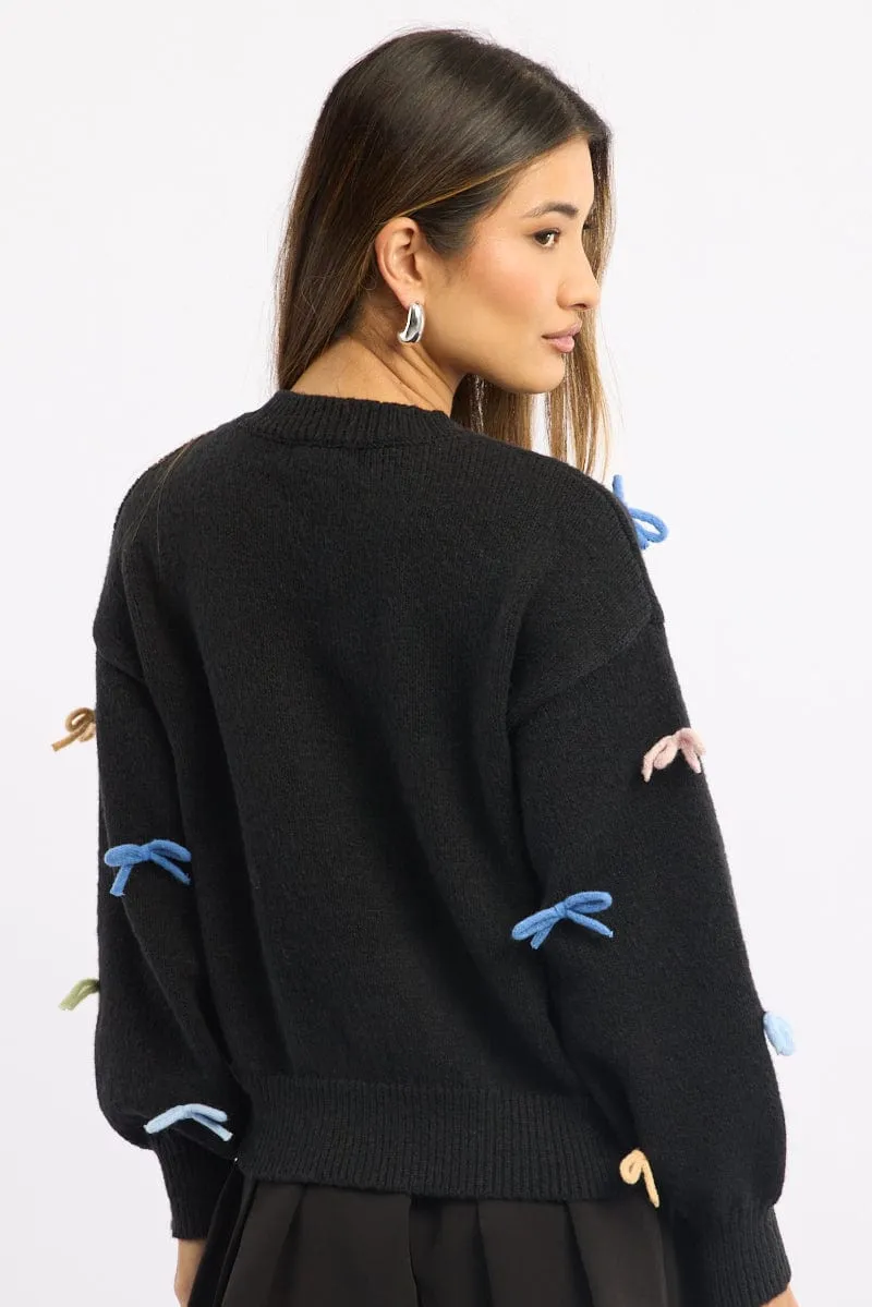 Black Knit Top Long Sleeve Bow Trim sold by Ally Fashion product image thumbnail 4