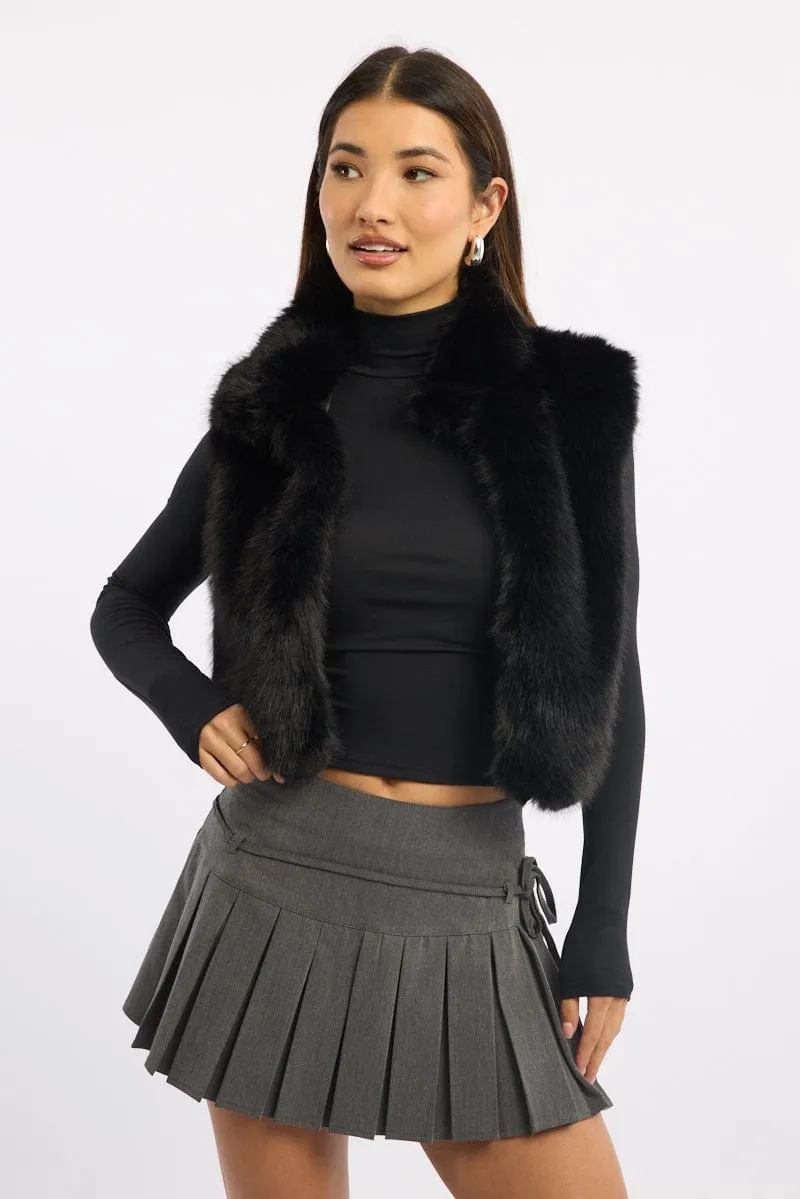 Black Faux Fur Vest sold by Ally Fashion