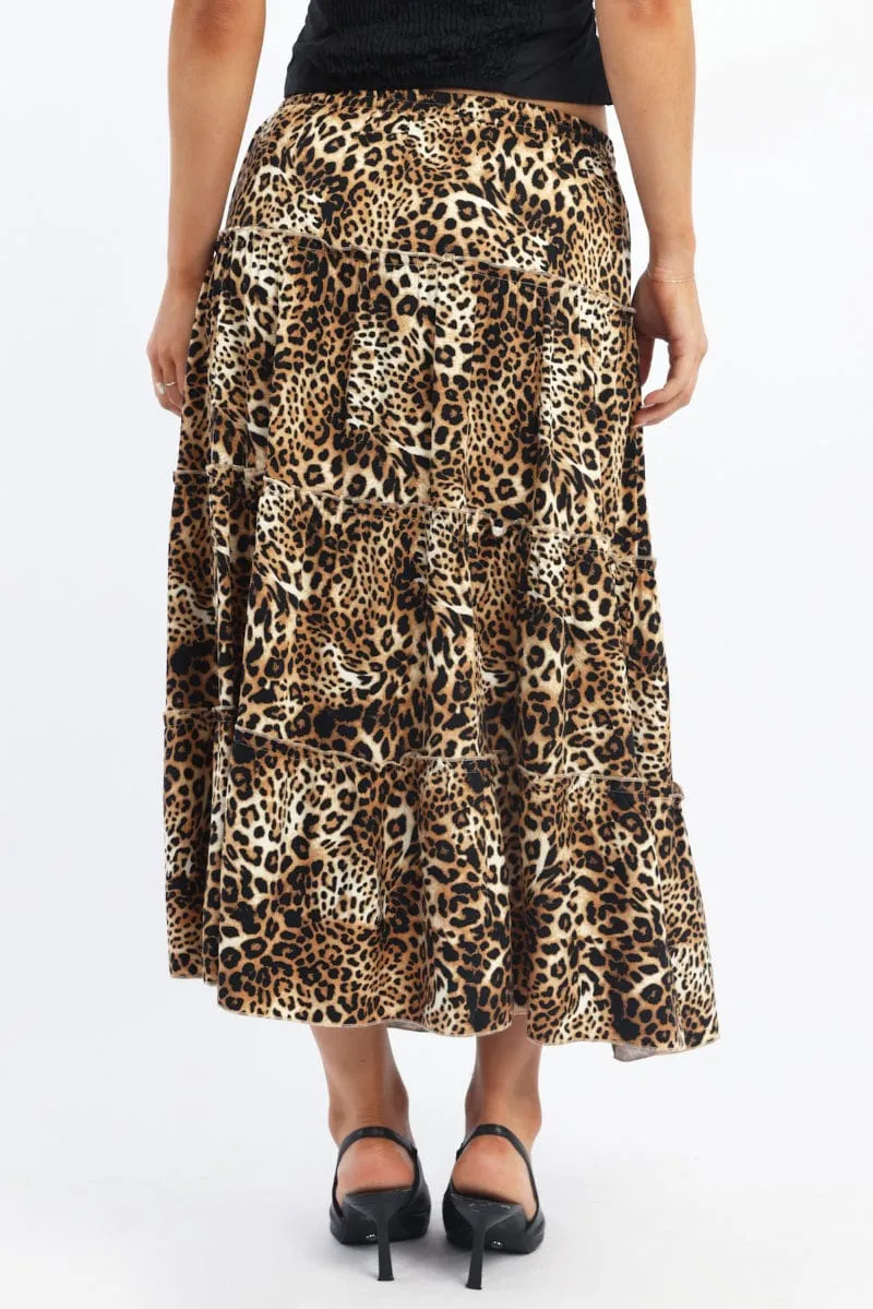 Brown Animal Print Maxi Skirt Tiered High Rise Rayon Lined sold by Ally Fashion product image thumbnail 4