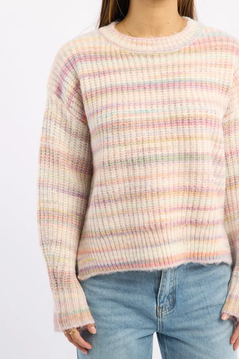 Pink Stripe Knit Jumper Long Sleeve Multi Stripe sold by Ally Fashion product image thumbnail 5