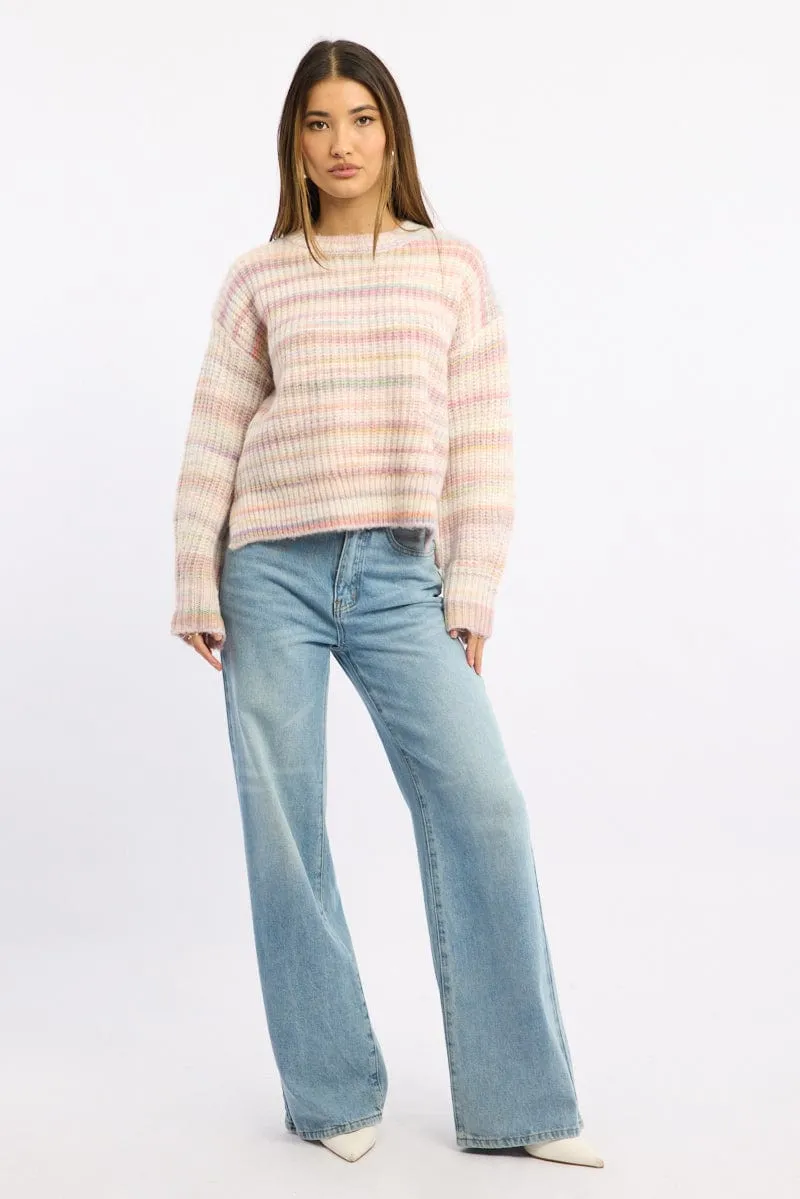 Pink Stripe Knit Jumper Long Sleeve Multi Stripe sold by Ally Fashion product image thumbnail 2