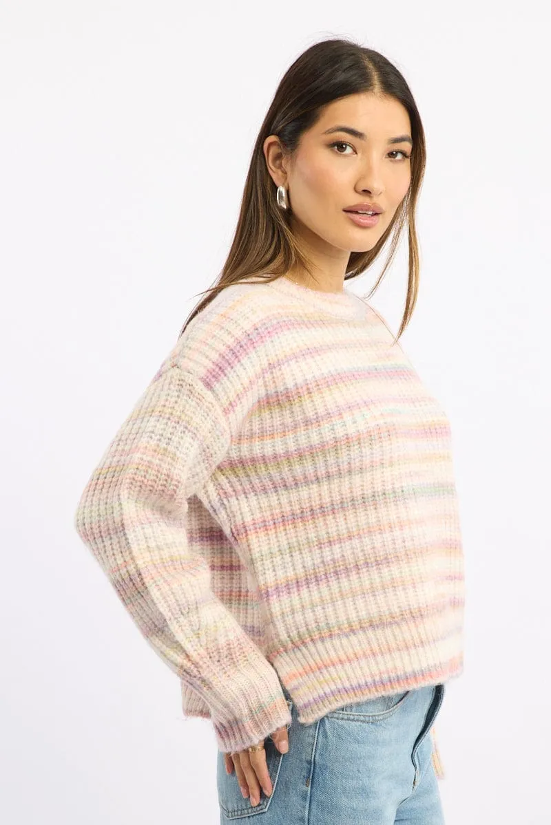 Pink Stripe Knit Jumper Long Sleeve Multi Stripe sold by Ally Fashion product image thumbnail 3