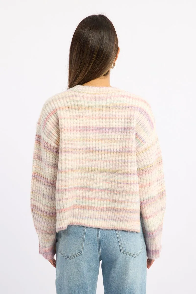 Pink Stripe Knit Jumper Long Sleeve Multi Stripe sold by Ally Fashion product image thumbnail 4