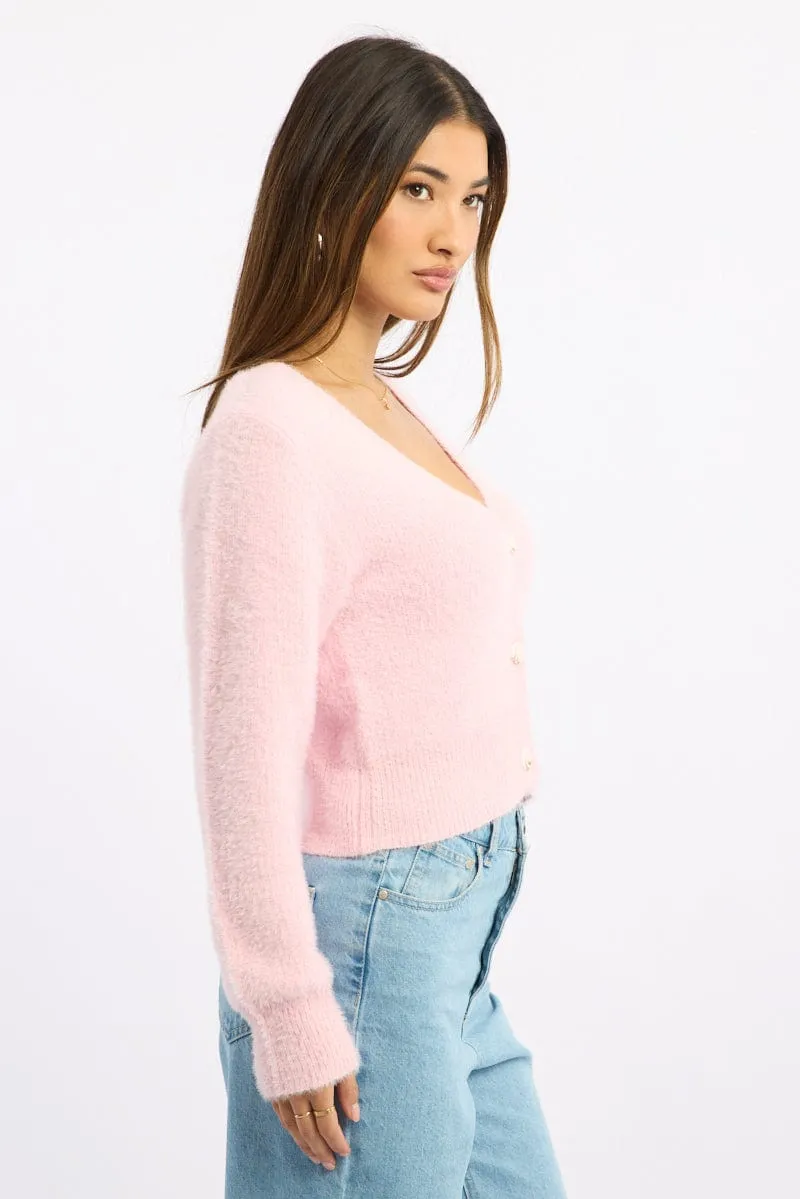 Pink Fluffy Knit Cardigan sold by Ally Fashion product image thumbnail 3