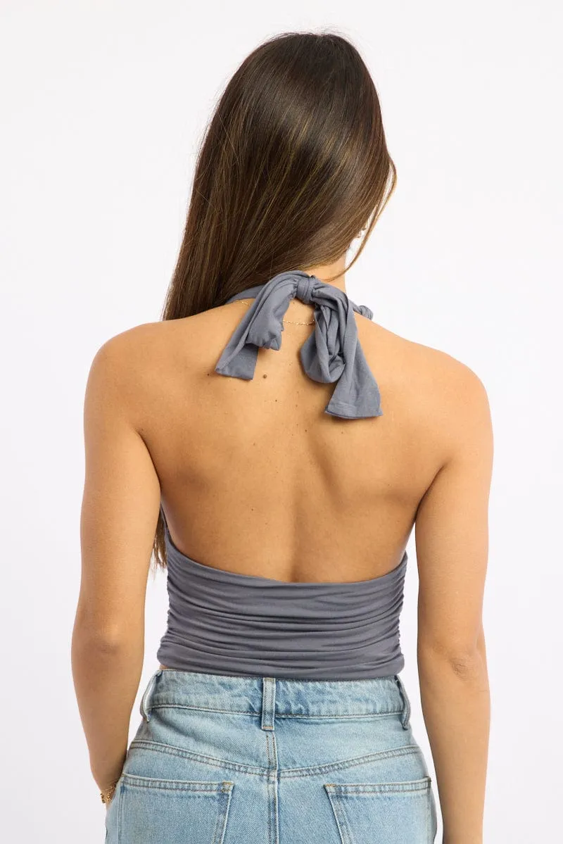 Grey Halter Neck Top sold by Ally Fashion product image thumbnail 4