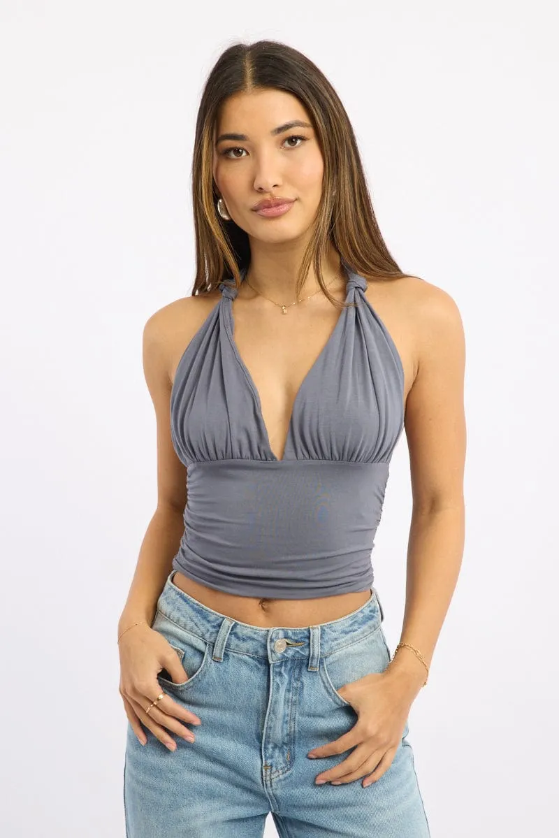 Grey Halter Neck Top sold by Ally Fashion