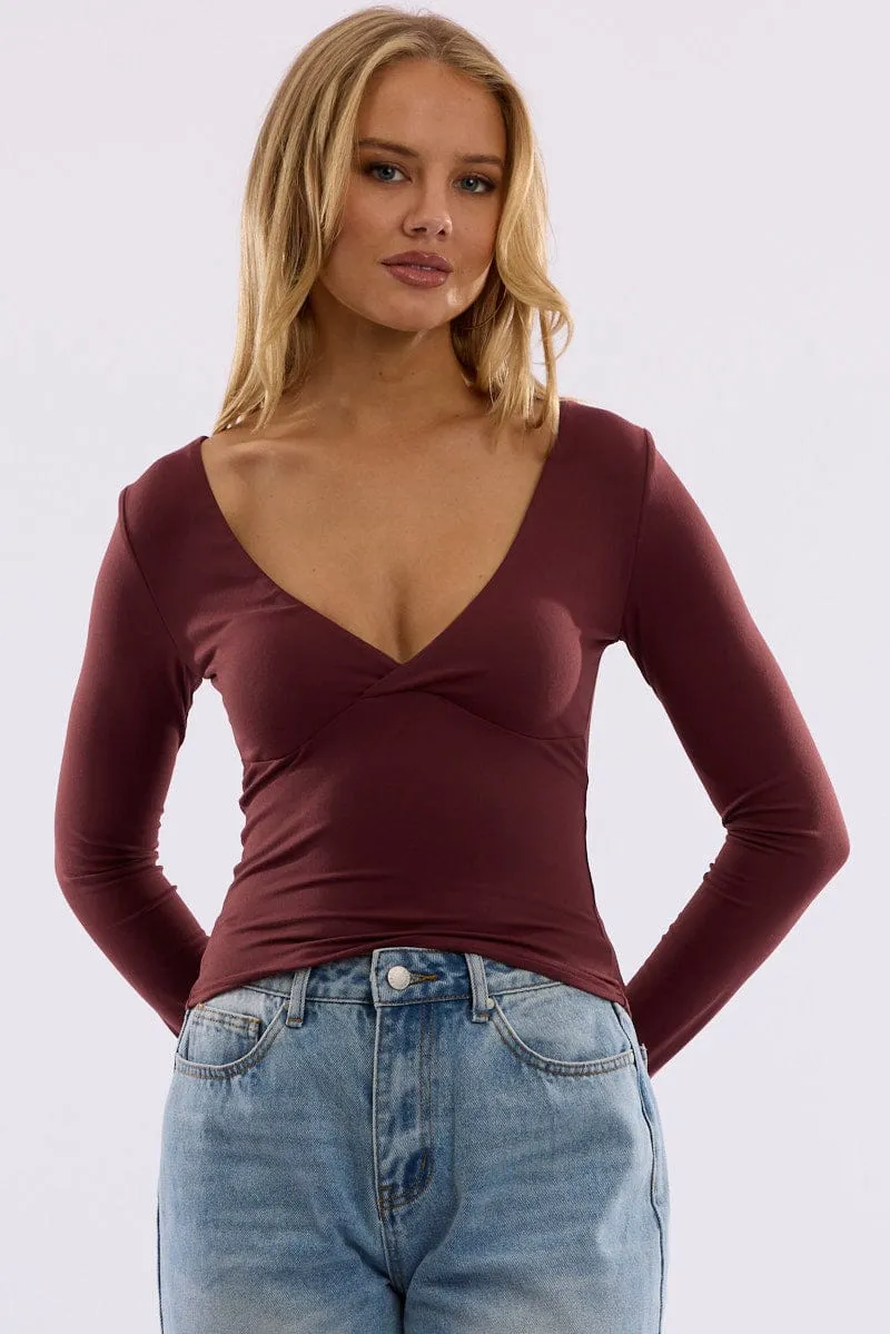 Red Supersoft Top Long Sleeve Cross Over sold by Ally Fashion