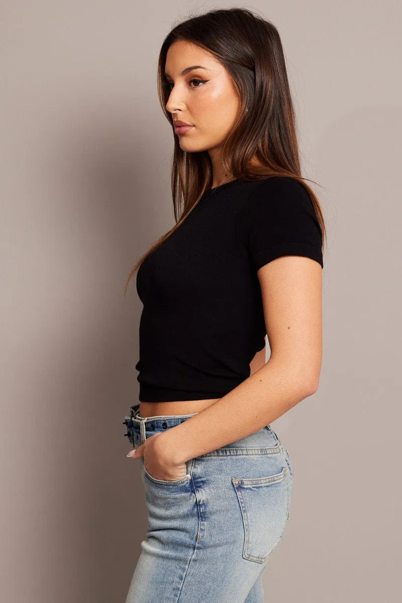 Black T Shirt Short Sleeve Crew Neck Seamless sold by Ally Fashion product image thumbnail 4