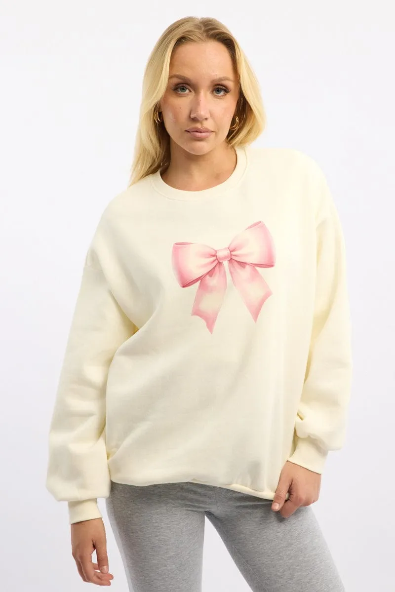 White Graphic Sweater Long Sleeve sold by Ally Fashion