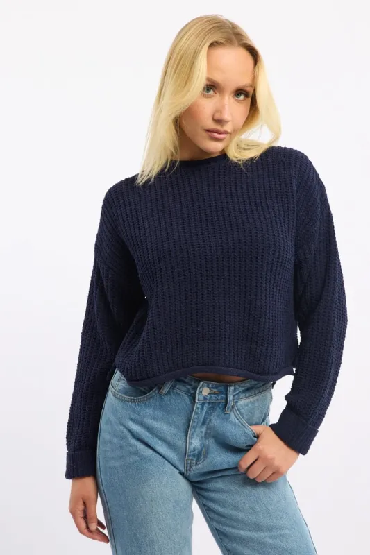Blue Chenille Knit Jumper Long Sleeve sold by Ally Fashion