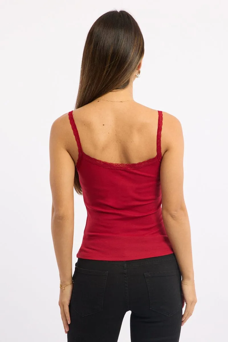 Red Lace Tank Top Sleeveless sold by Ally Fashion product image thumbnail 4