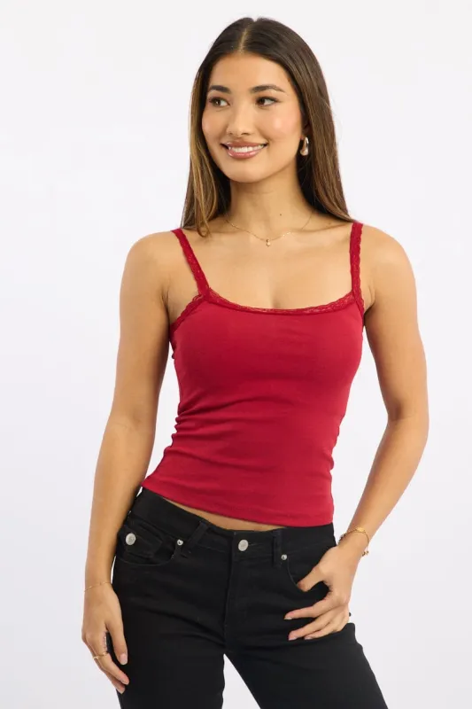 Red Lace Tank Top Sleeveless sold by Ally Fashion